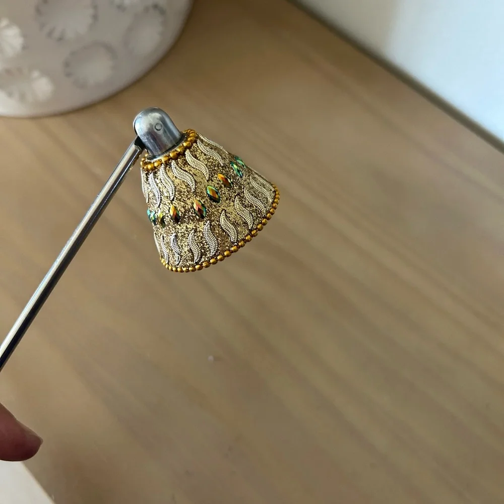 Ornate PIER 1 Candle Snuffer Gold Silver Tone Aurora Bourealis Rhinestones